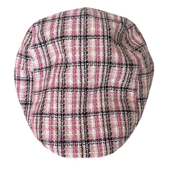 Pink Plaid Tweed Newsboy Cabbie Hat Cap One Size Adjustable Lined Preppy Twee - Picture 2 of 5